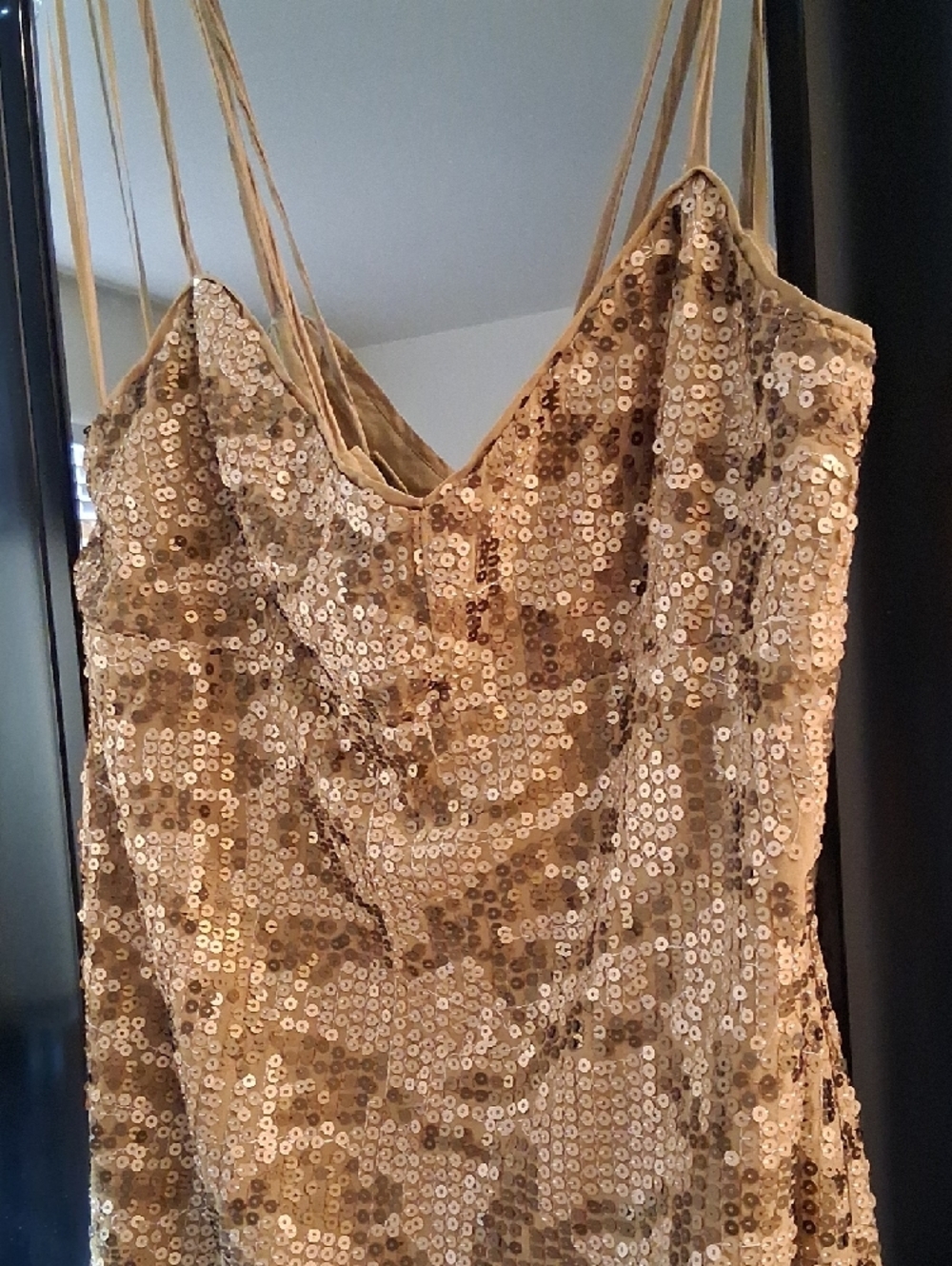 Anthropologie Champagne Sequin Slip Dress - Picture 2 of 7